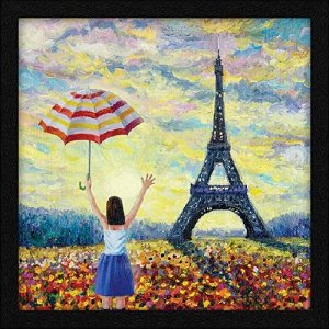 ArtX Paper Eiffel Tower Girl Framed Wall Art Painting, Multicolor, Abstract, 13 X 13 inches, Set of 1